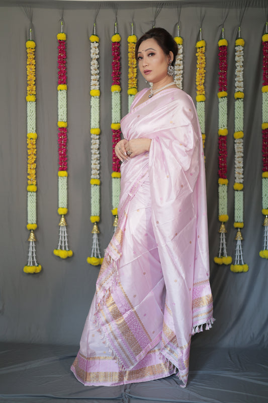 The "Gulabi" Handwoven Silk Mekhela Sador: A Blossom of Elegance
