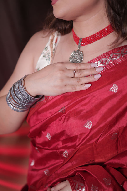 The "Rani Red" Handwoven Silk Mekhela Sador: A Regal Statement