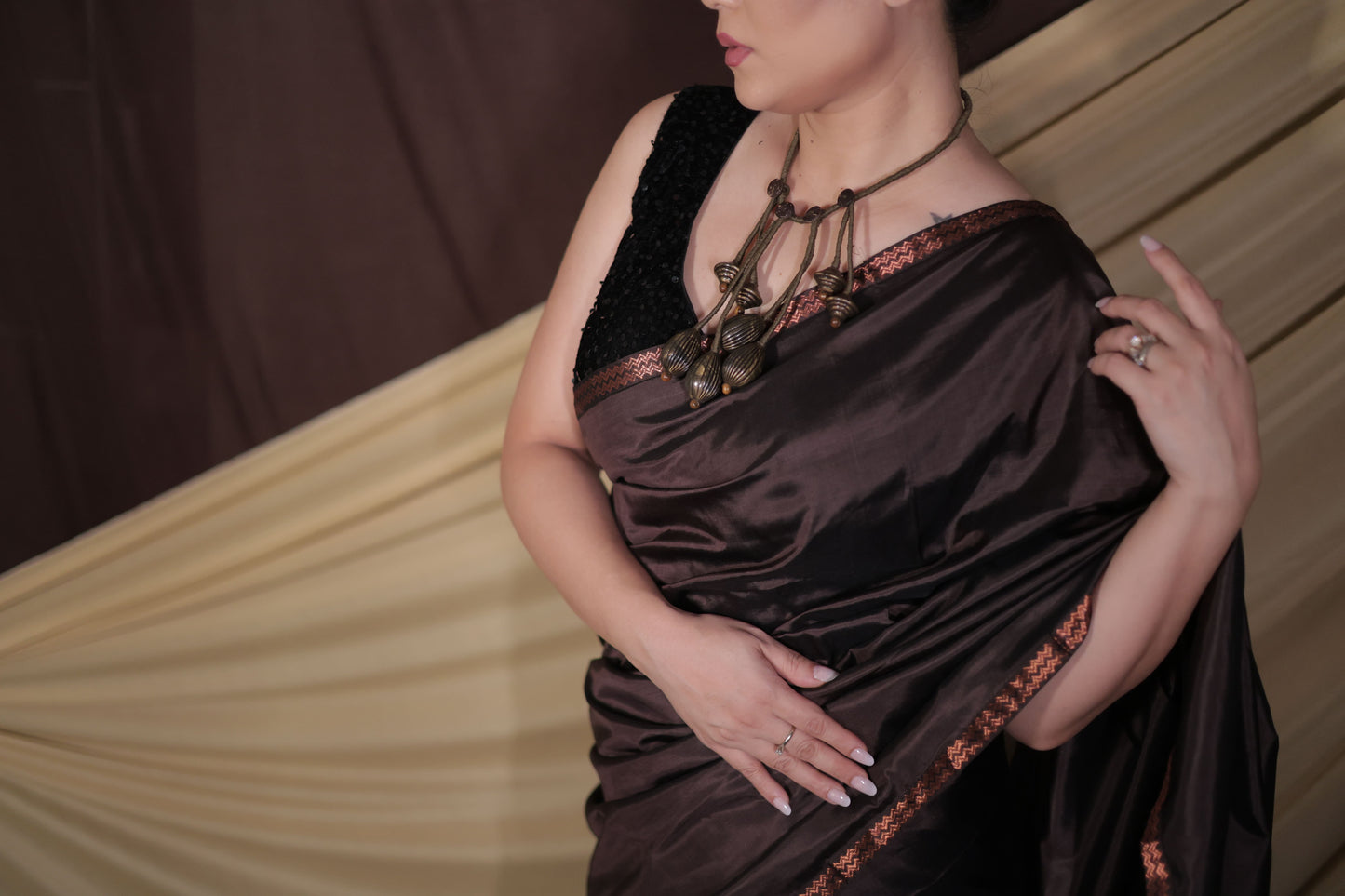 The "Earth's Embrace" Handwoven Silk Mekhela Sador with Copper Motifs