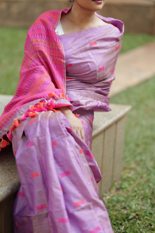 Charming lavender pink fusion - Tussar x mulberry silk