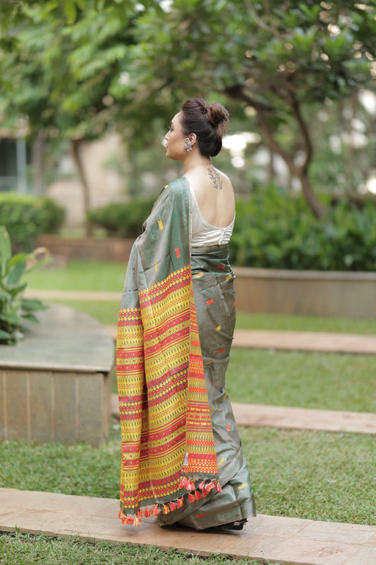 Olive Gold Radiance - Tussar X Mulberry Silk