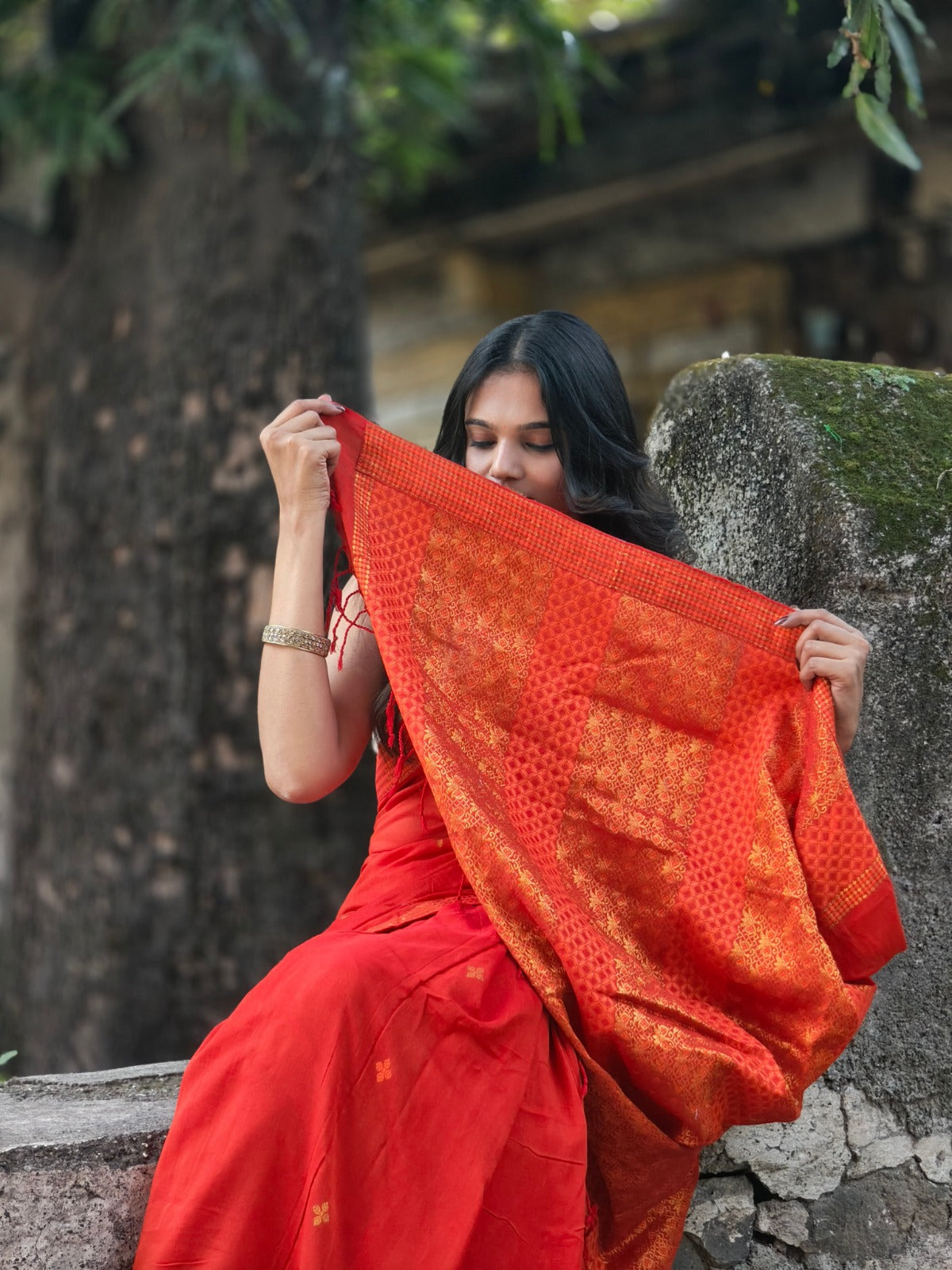 Kaaya Red | Handwoven Cotton Saree with GOLDEN ZARI WORK