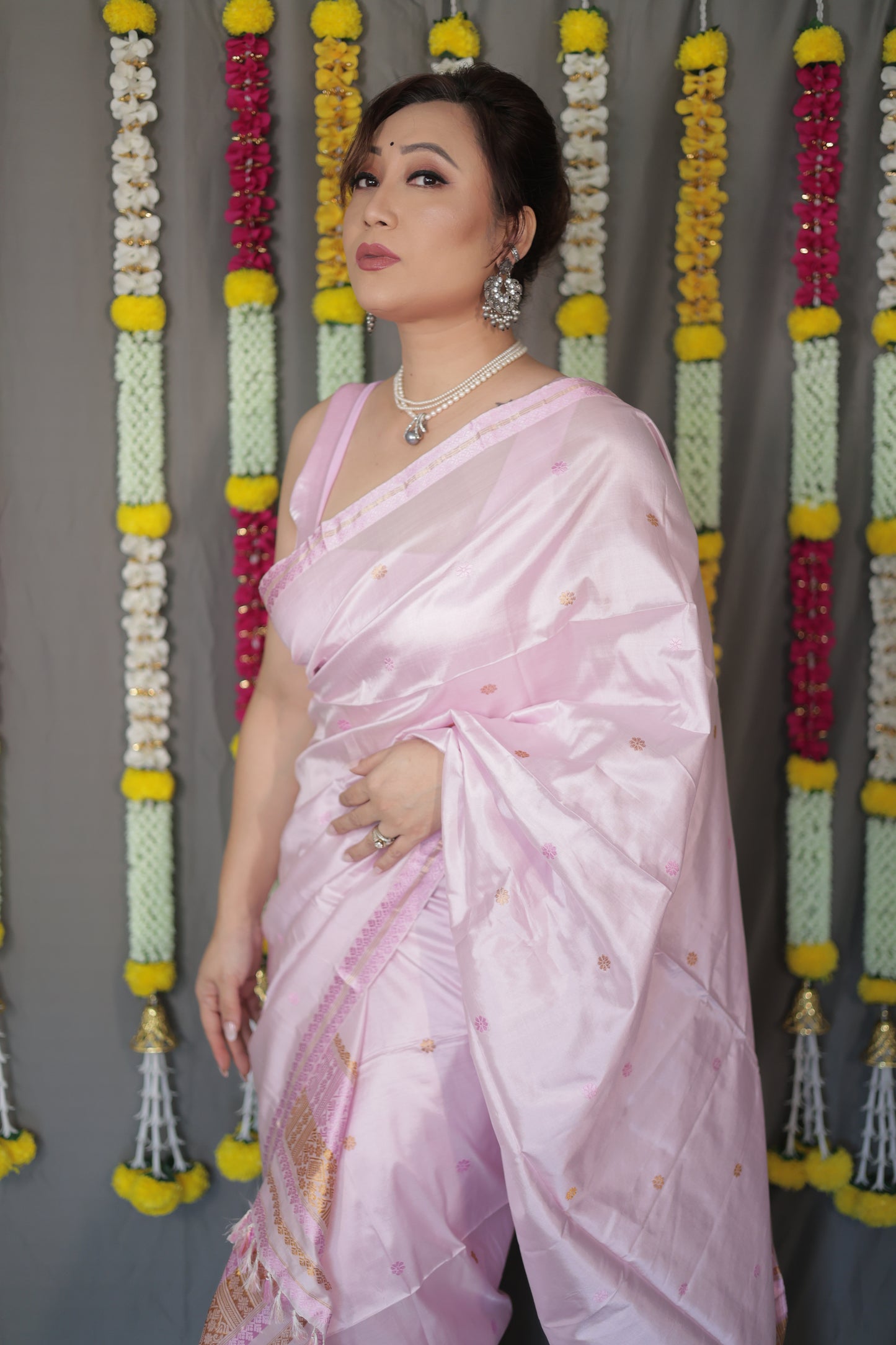 The "Gulabi" Handwoven Silk Mekhela Sador: A Blossom of Elegance