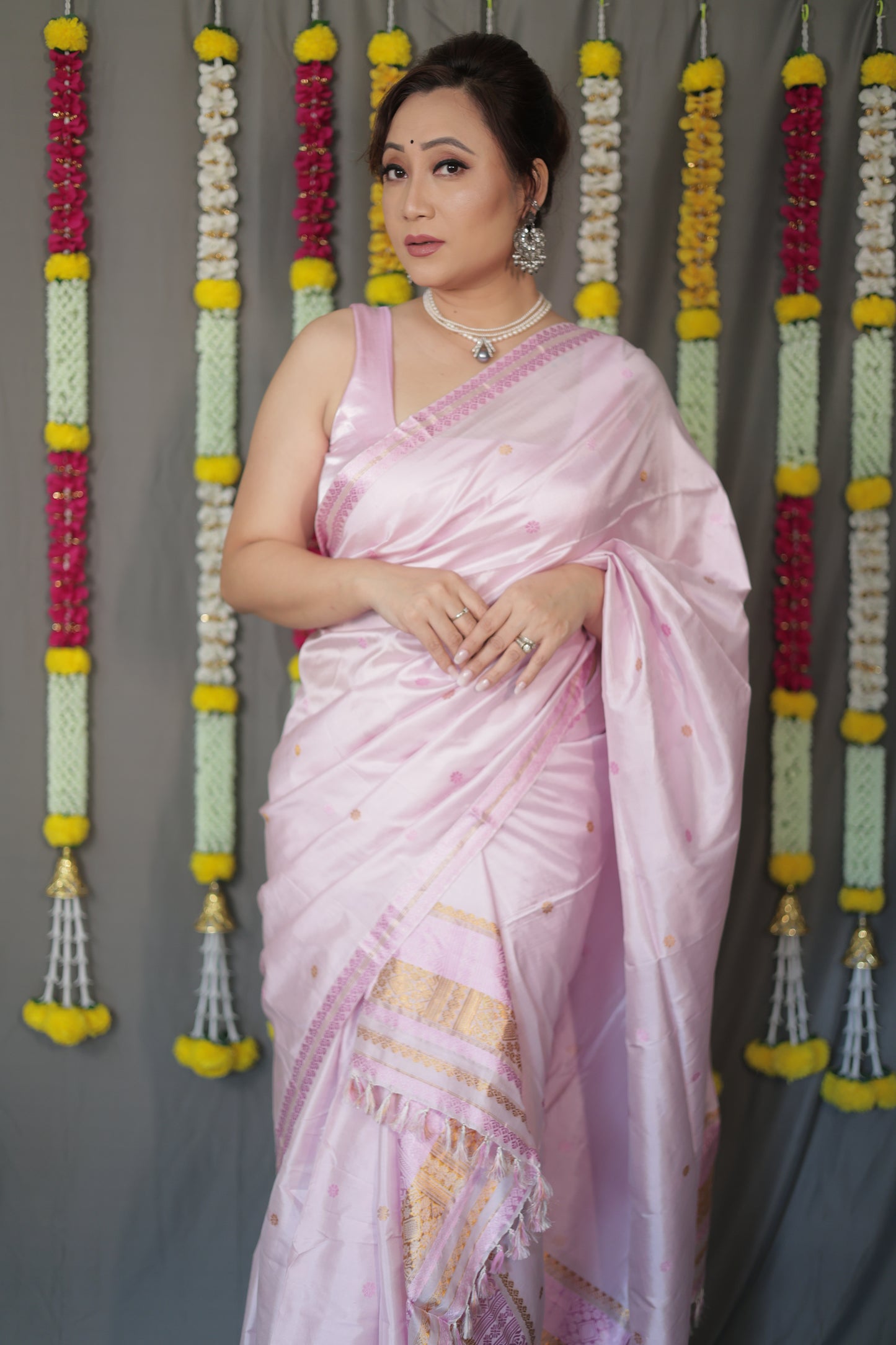 The "Gulabi" Handwoven Silk Mekhela Sador: A Blossom of Elegance