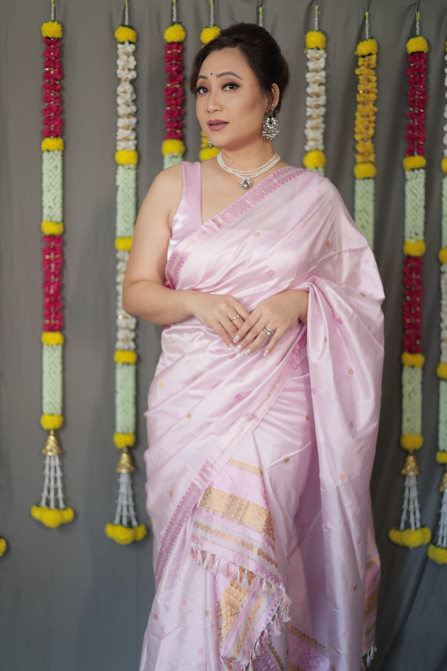The "Gulabi" Handwoven Silk Mekhela Sador: A Blossom of Elegance
