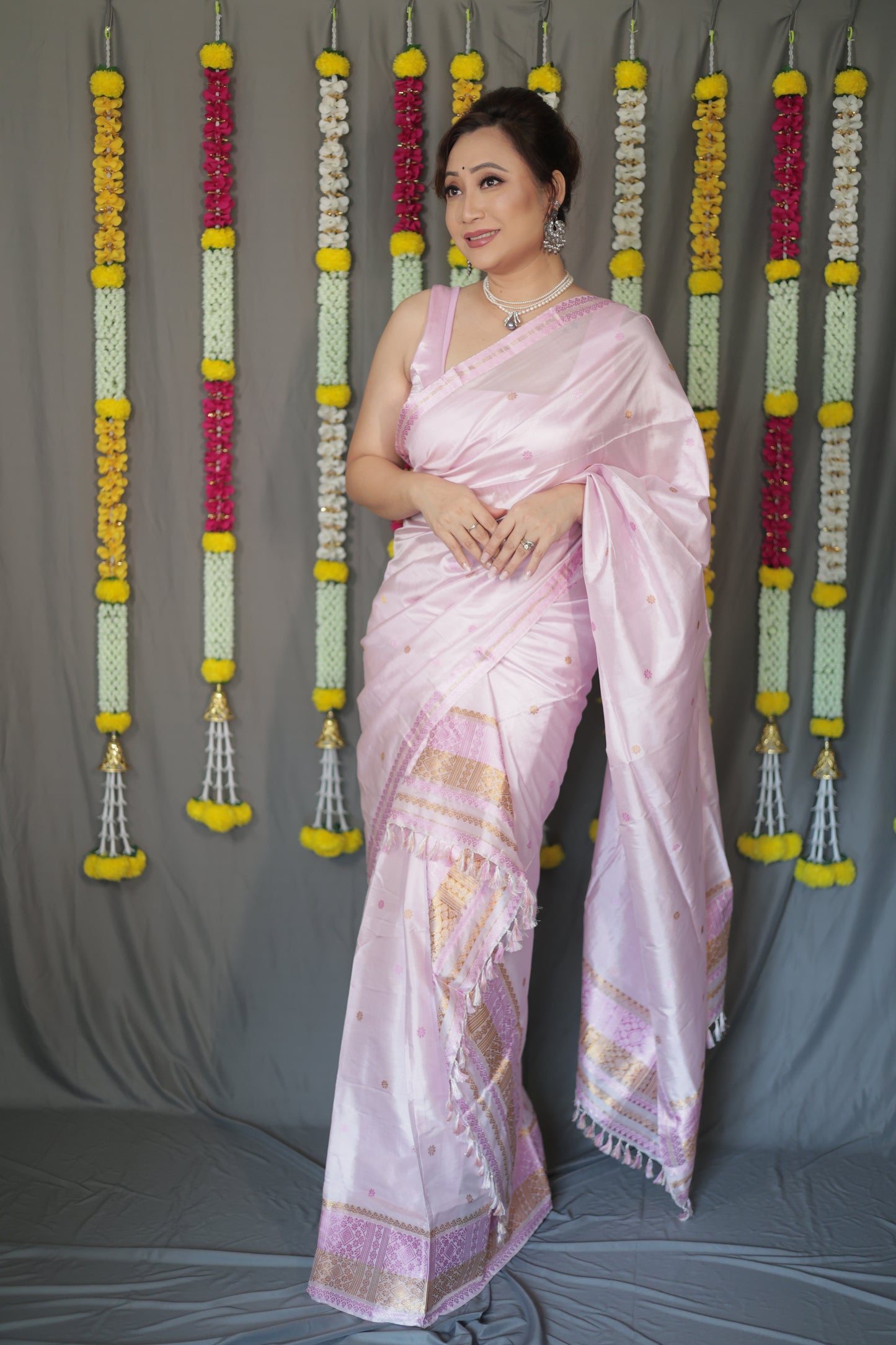 The "Gulabi" Handwoven Silk Mekhela Sador: A Blossom of Elegance