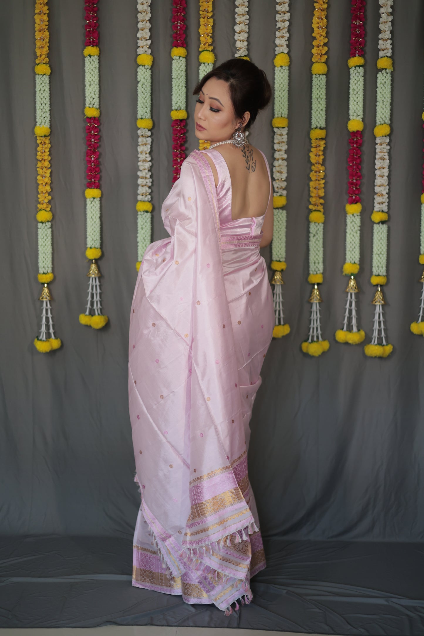 The "Gulabi" Handwoven Silk Mekhela Sador: A Blossom of Elegance