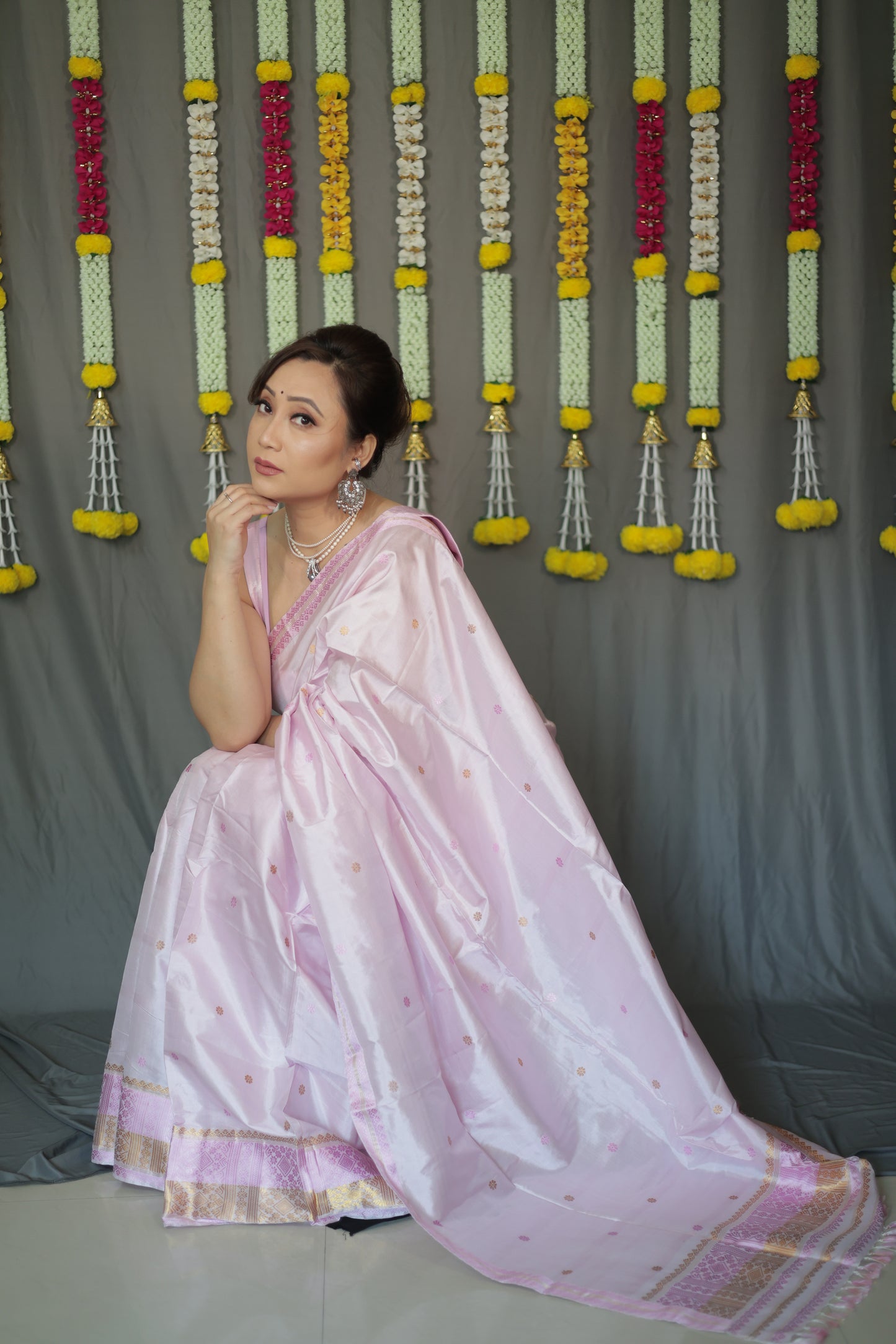 The "Gulabi" Handwoven Silk Mekhela Sador: A Blossom of Elegance