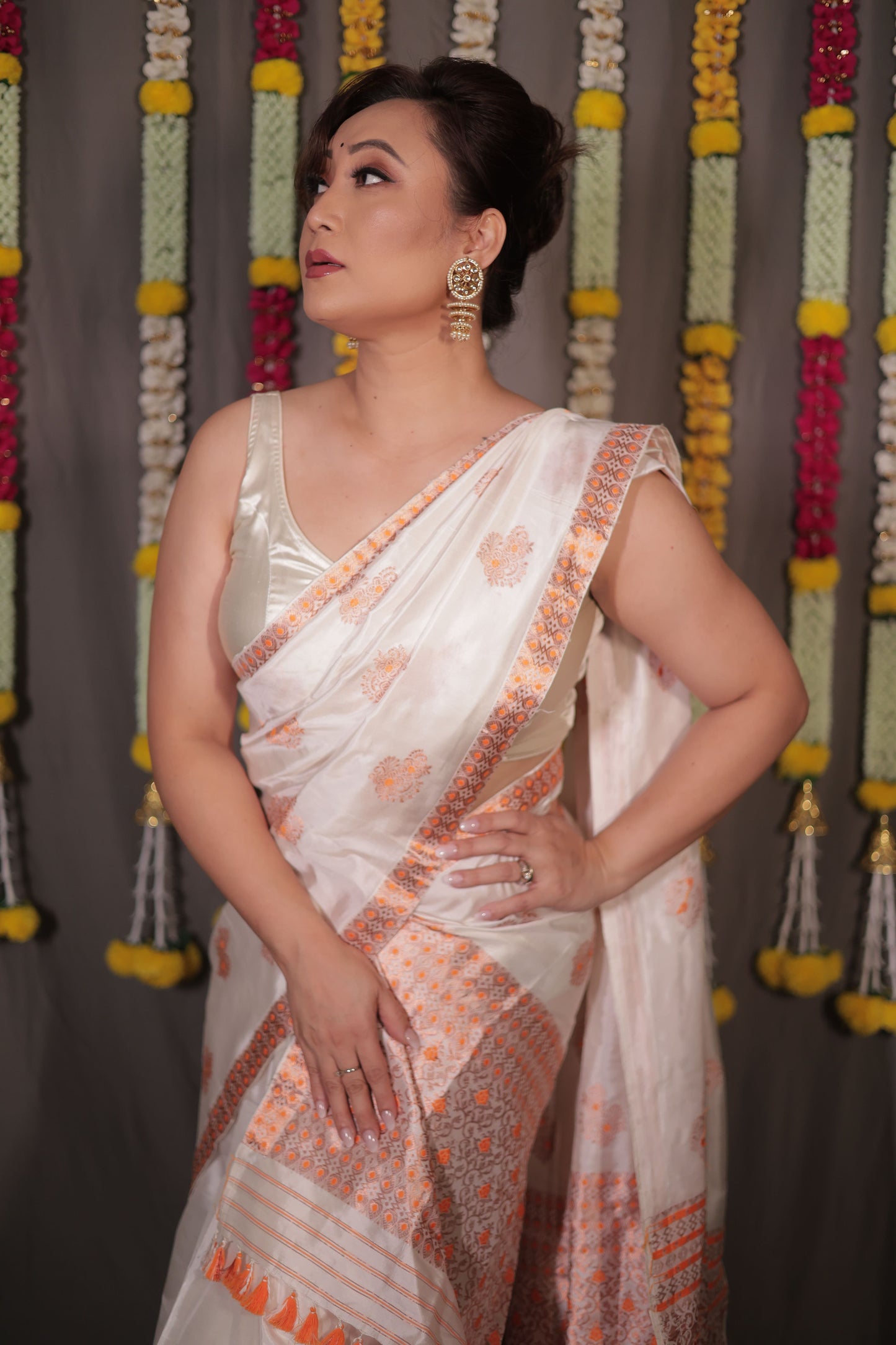 The "Rukmini" Handwoven Silk Mekhela Sador with Intricate Floral Motifs