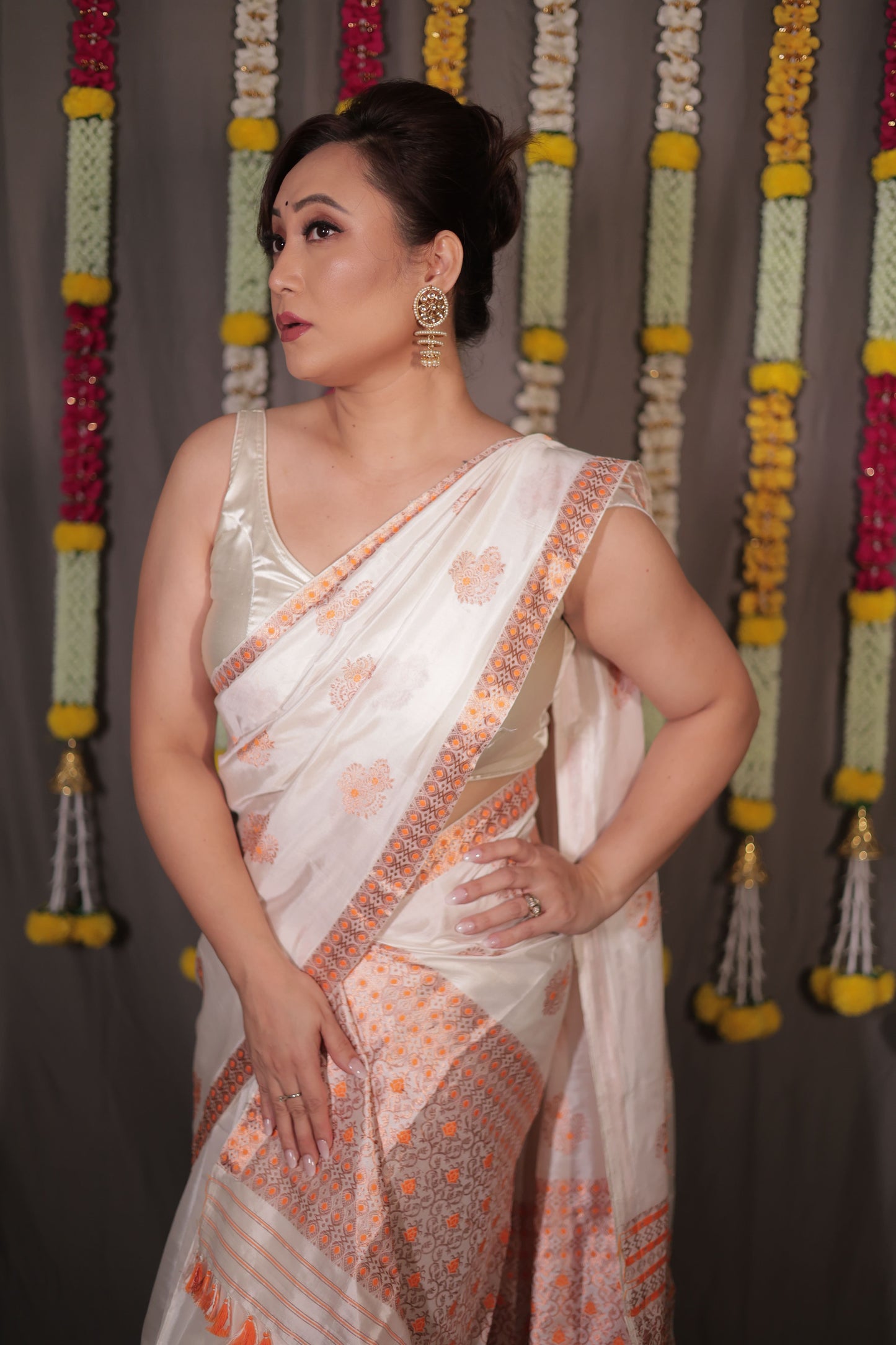 The "Rukmini" Handwoven Silk Mekhela Sador with Intricate Floral Motifs