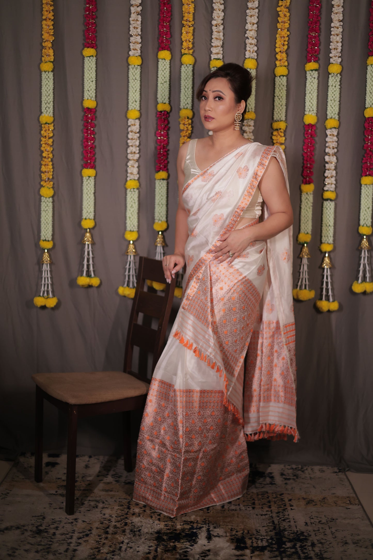 The "Rukmini" Handwoven Silk Mekhela Sador with Intricate Floral Motifs