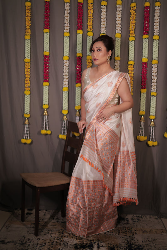 The "Rukmini" Handwoven Silk Mekhela Sador with Intricate Floral Motifs