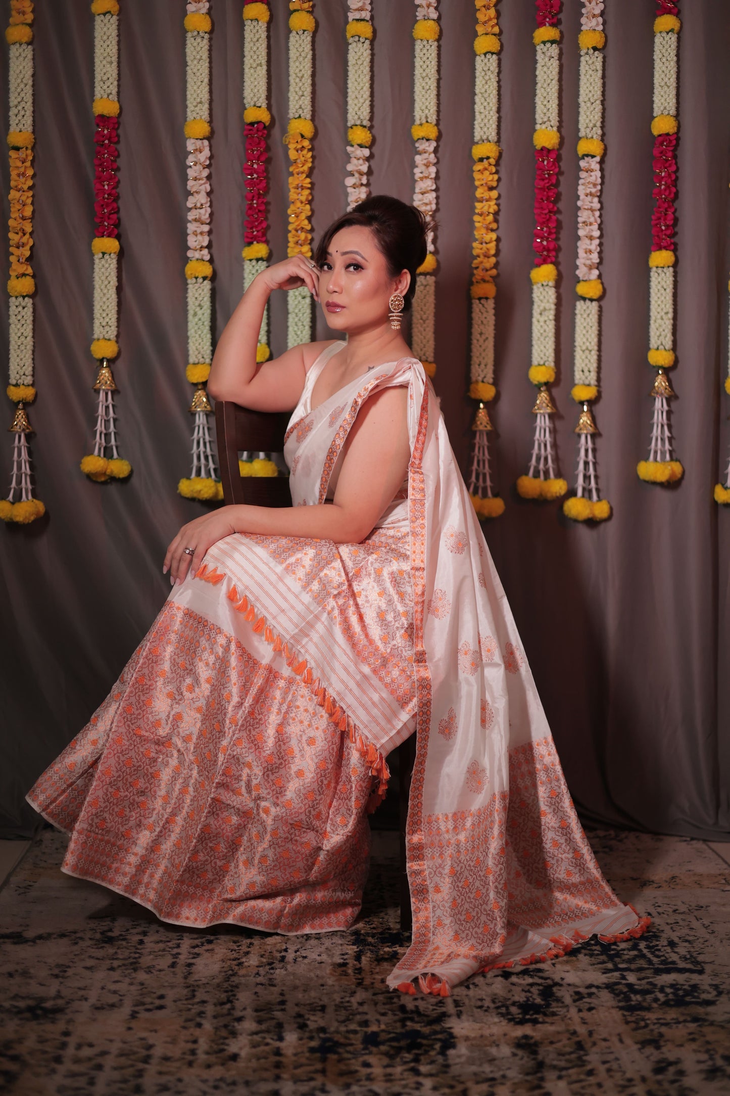 The "Rukmini" Handwoven Silk Mekhela Sador with Intricate Floral Motifs