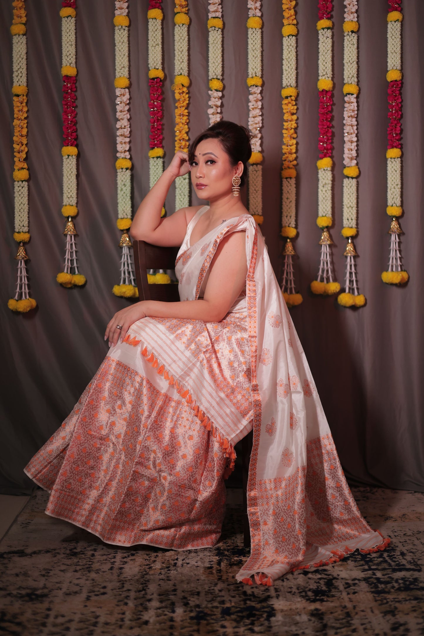 The "Rukmini" Handwoven Silk Mekhela Sador with Intricate Floral Motifs