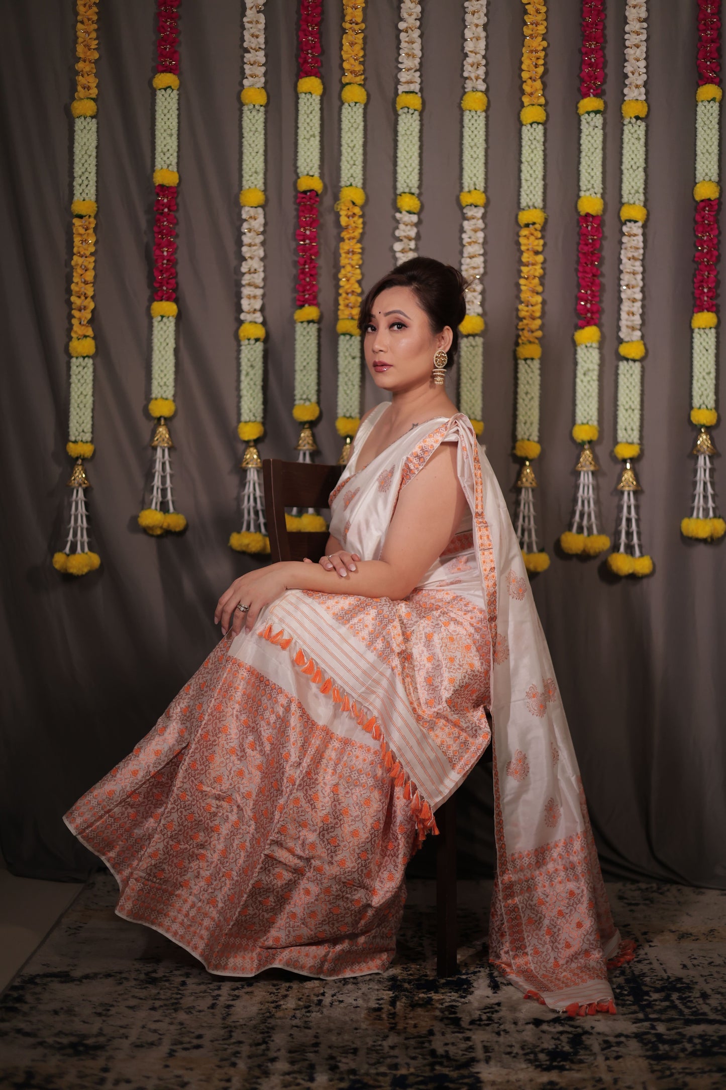 The "Rukmini" Handwoven Silk Mekhela Sador with Intricate Floral Motifs