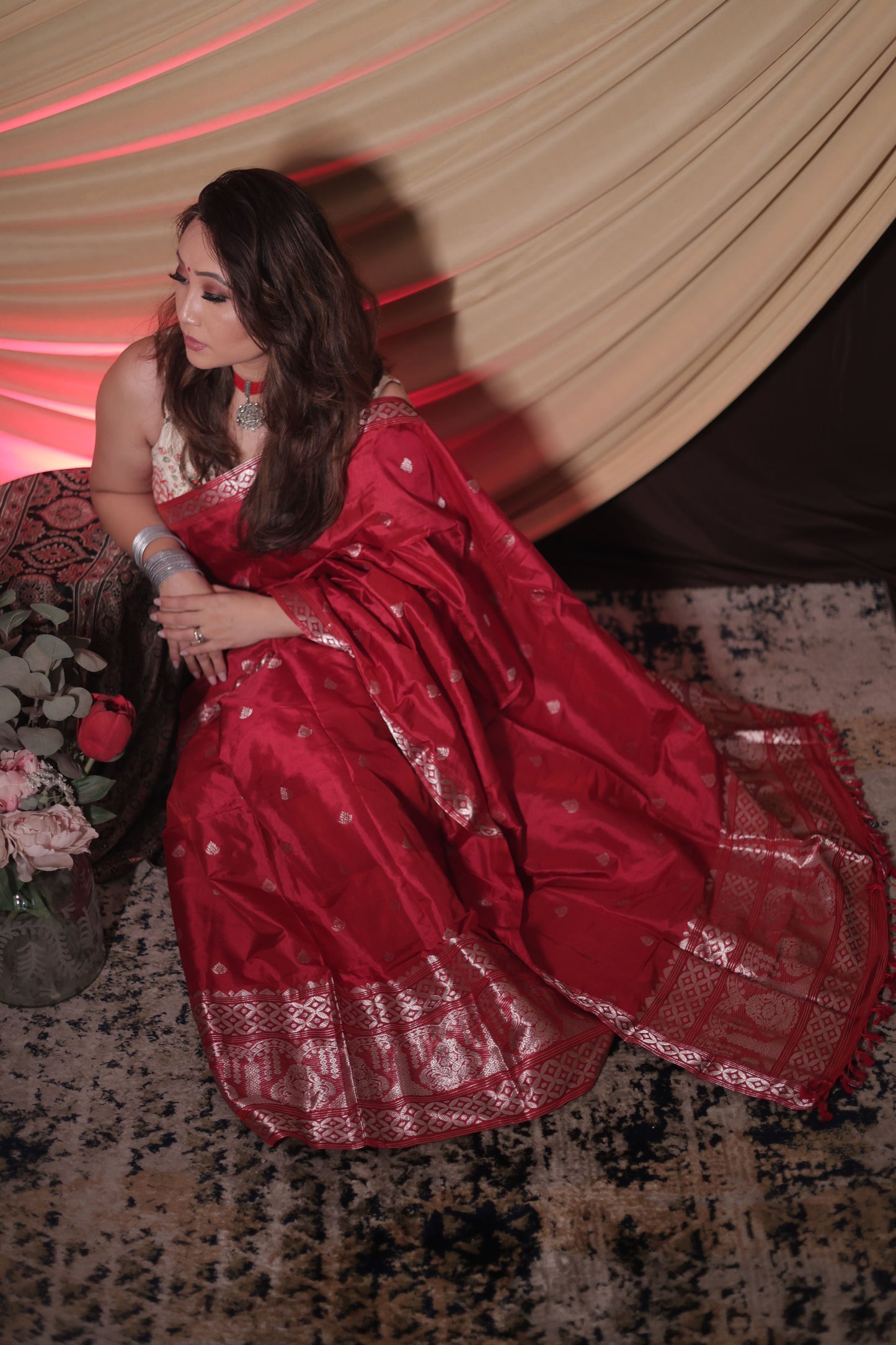 The "Rani Red" Handwoven Silk Mekhela Sador: A Regal Statement