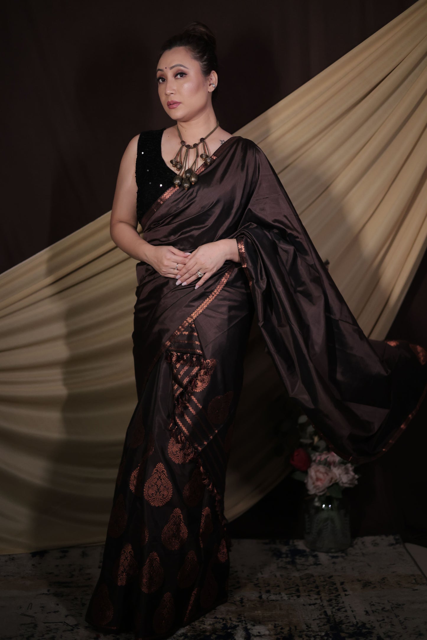 The "Earth's Embrace" Handwoven Silk Mekhela Sador with Copper Motifs