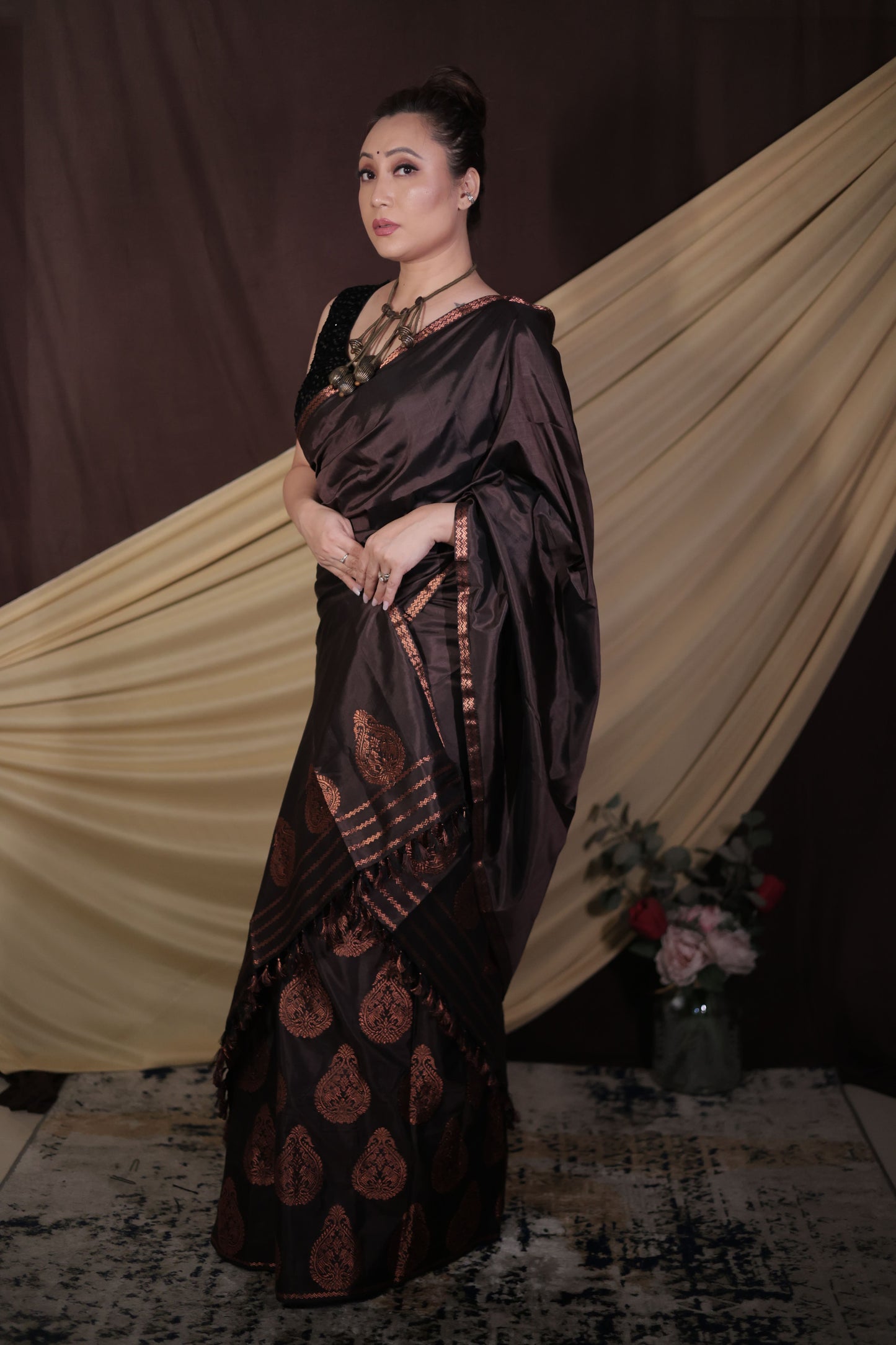 The "Earth's Embrace" Handwoven Silk Mekhela Sador with Copper Motifs