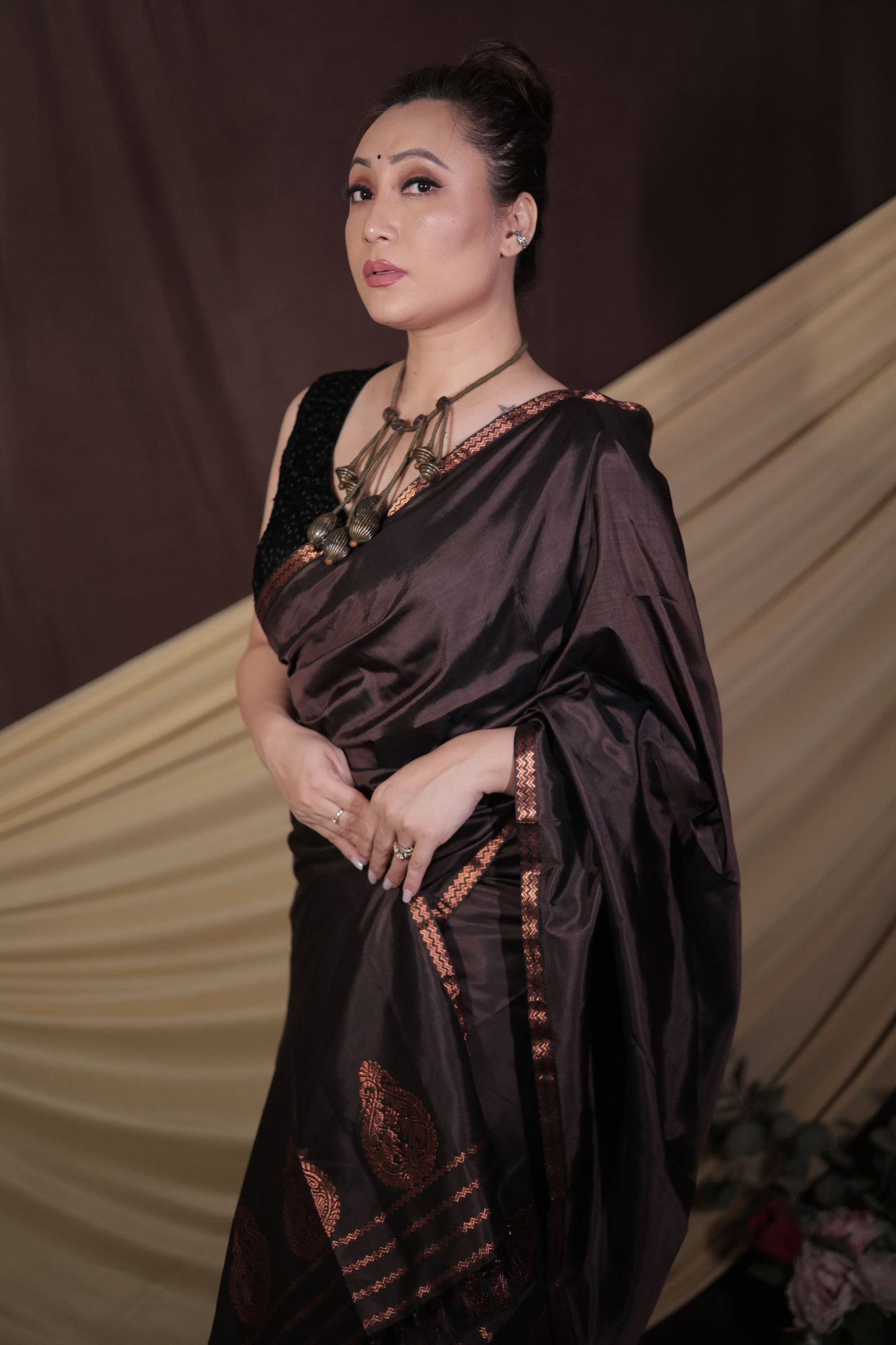 The "Earth's Embrace" Handwoven Silk Mekhela Sador with Copper Motifs