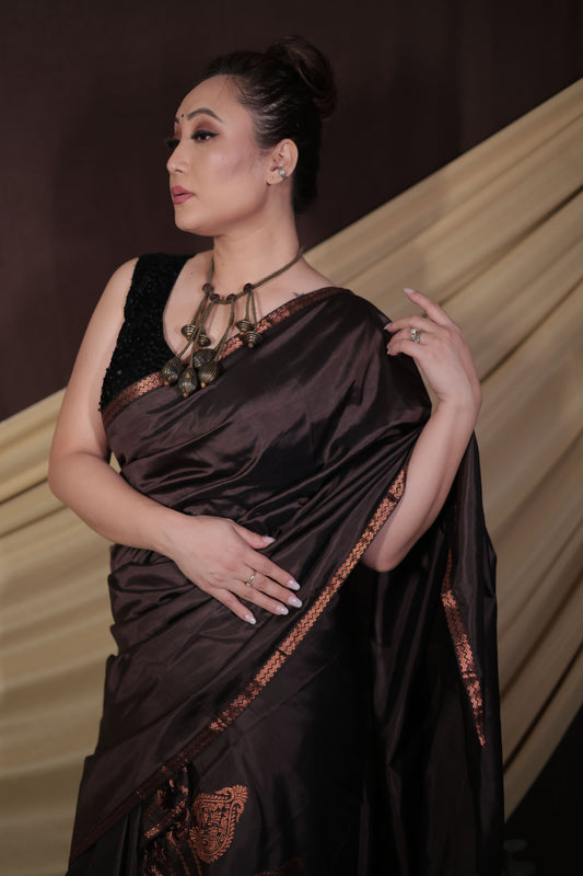 The "Earth's Embrace" Handwoven Silk Mekhela Sador with Copper Motifs