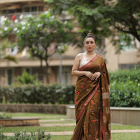 Earthy Chic: Contemporary Modal-Mulberry Silk Saree with Artistic Weave