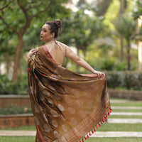 Earthy Chic: Contemporary Modal-Mulberry Silk Saree with Artistic Weave