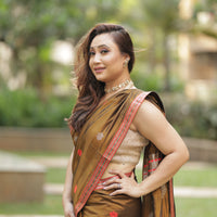 Earthy Chic: Contemporary Modal-Mulberry Silk Saree with Artistic Weave
