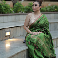 Verdant Charm: Contemporary Modal-Mulberry Silk Saree with Floral Whispers