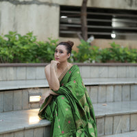 Verdant Charm: Contemporary Modal-Mulberry Silk Saree with Floral Whispers