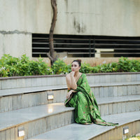 Verdant Charm: Contemporary Modal-Mulberry Silk Saree with Floral Whispers
