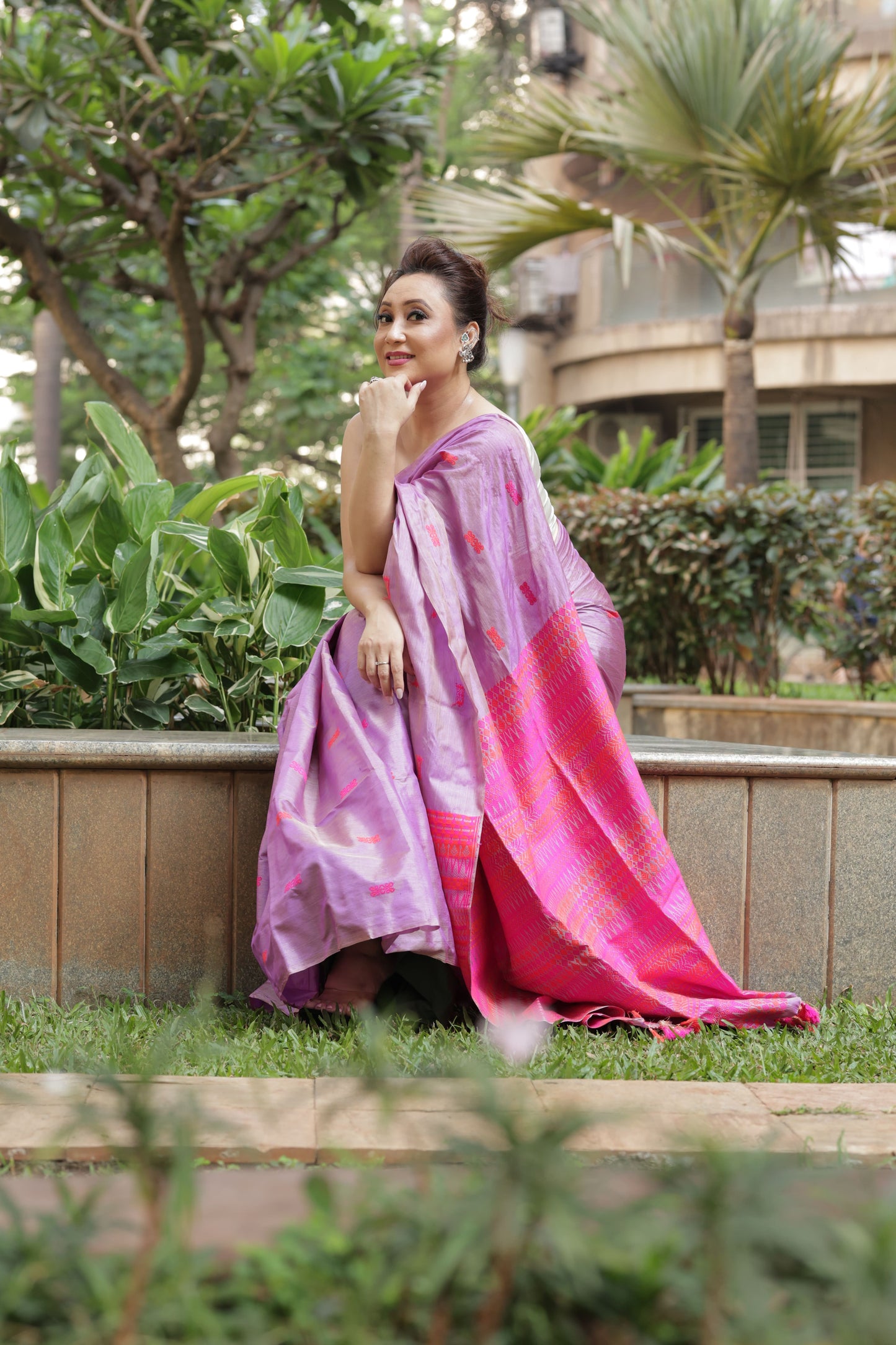 Charming lavender pink fusion - Tussar x mulberry silk