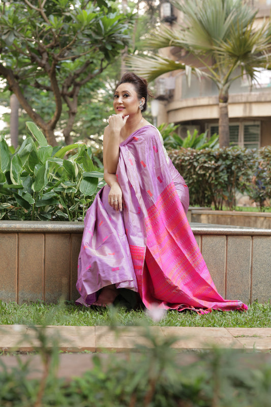 Charming lavender pink fusion - Tussar x mulberry silk