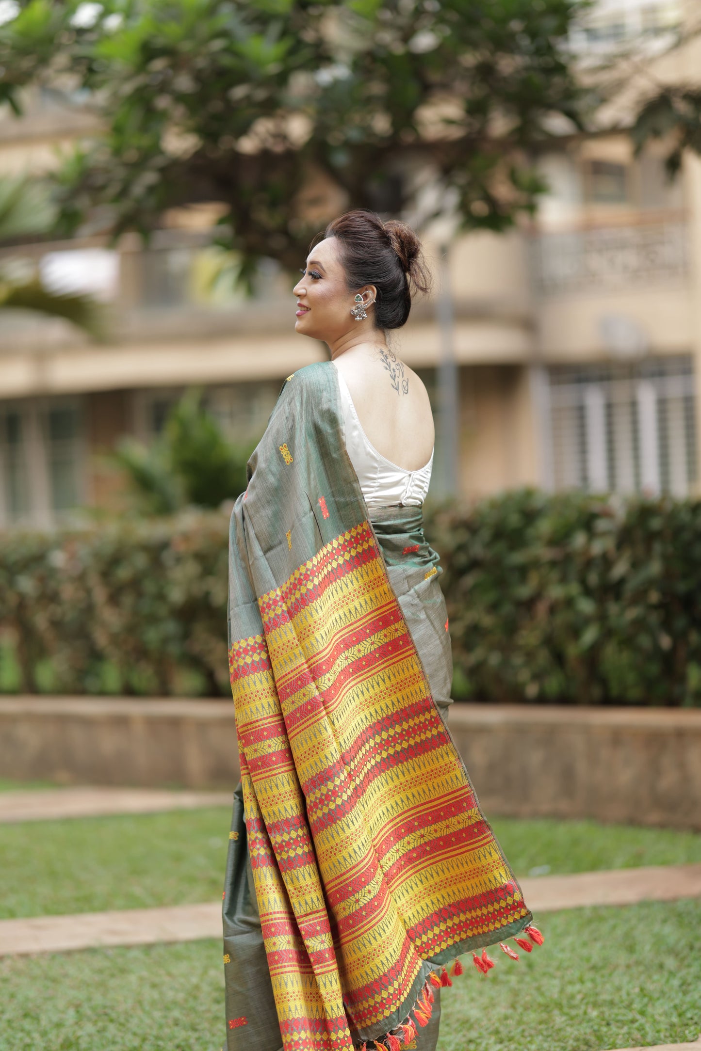 Olive Gold Radiance - Tussar X Mulberry Silk