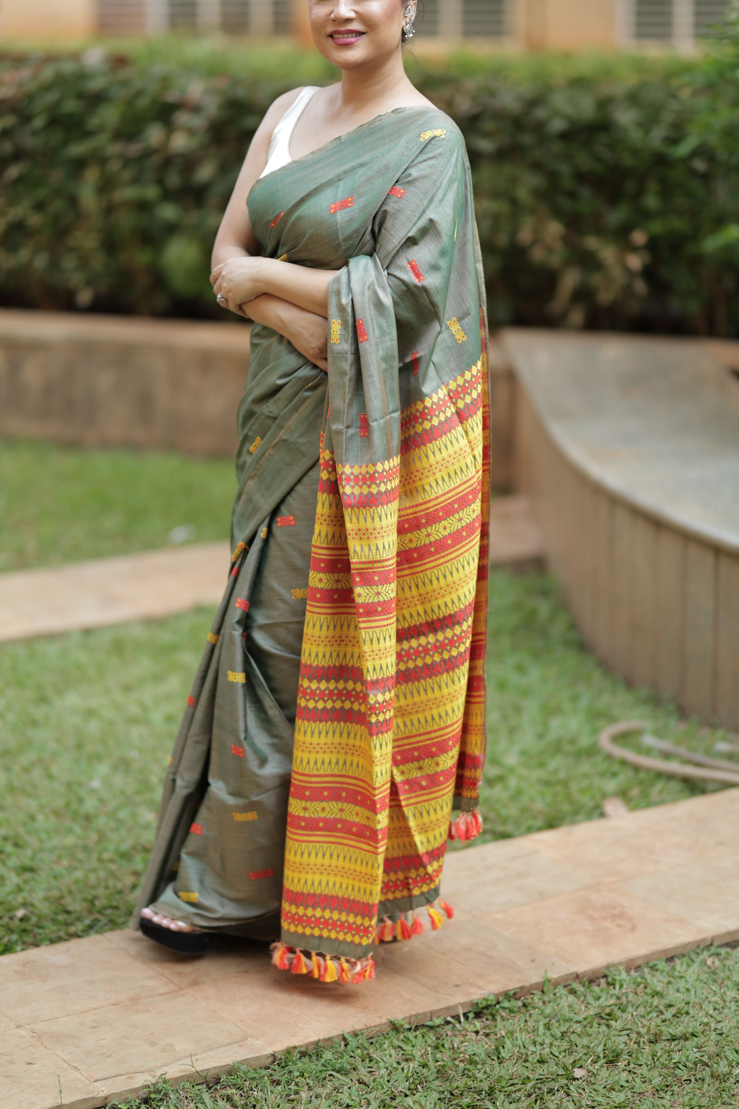 Olive Gold Radiance - Tussar X Mulberry Silk