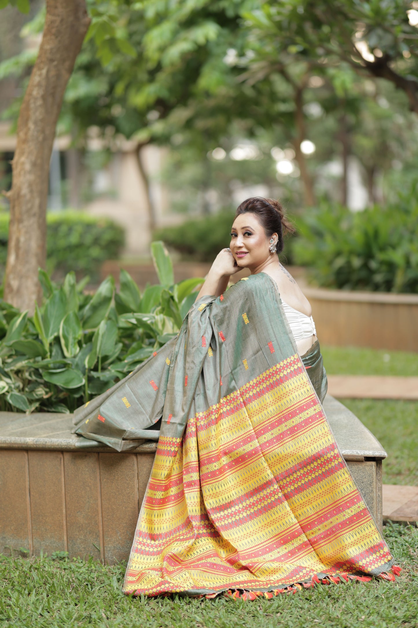 Olive Gold Radiance - Tussar X Mulberry Silk