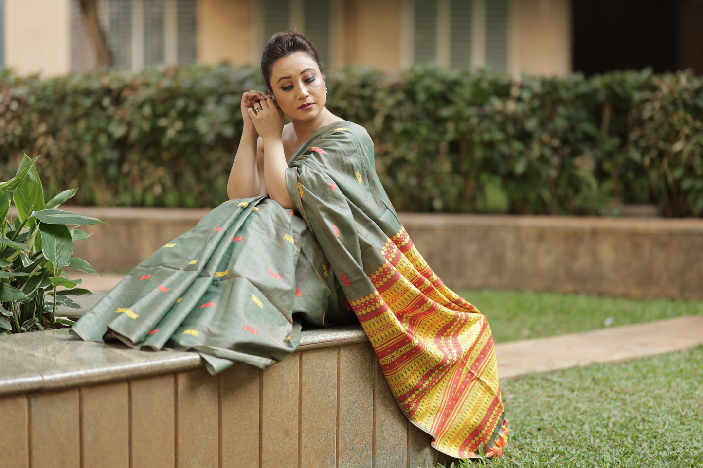 Olive Gold Radiance - Tussar X Mulberry Silk