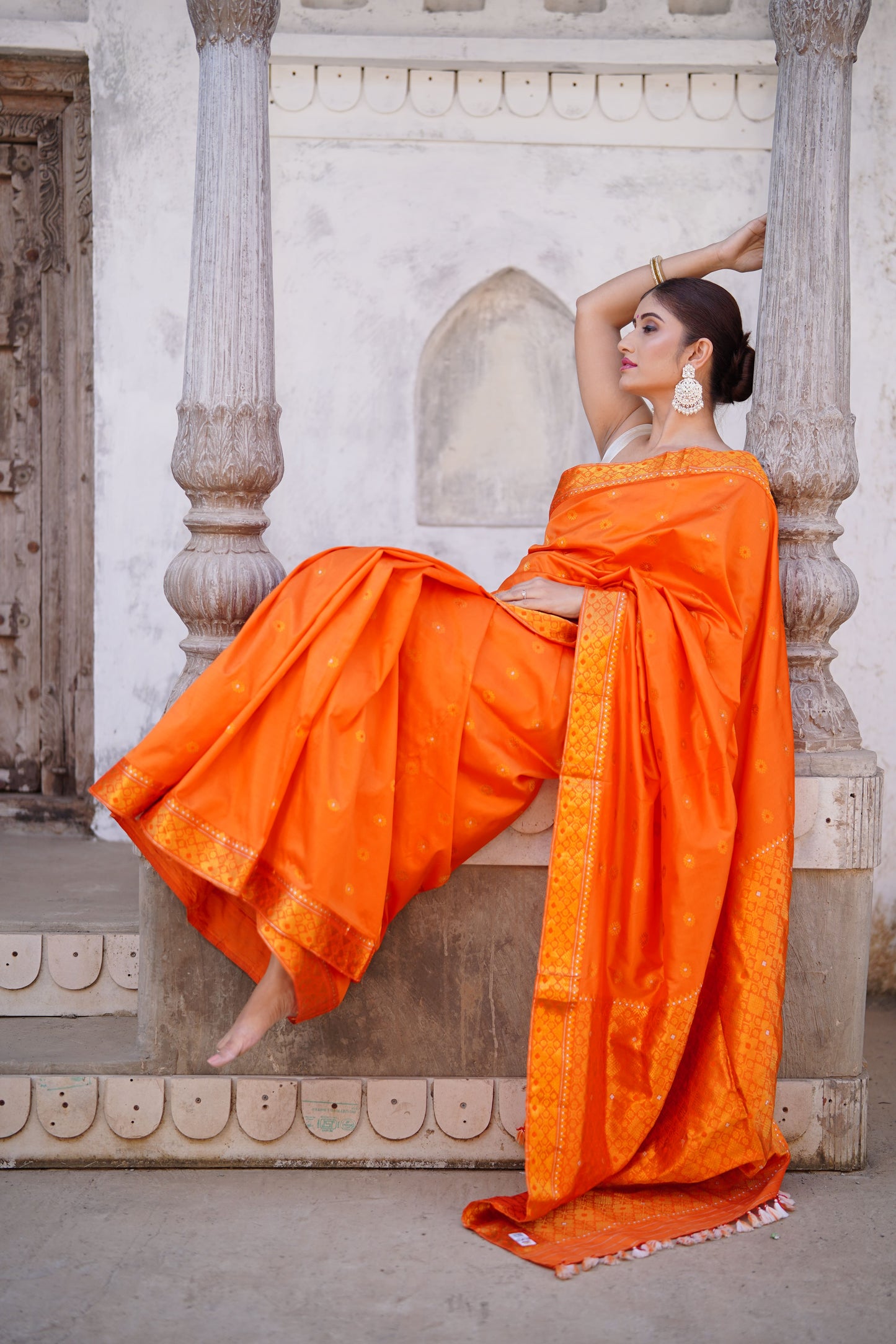 Radiant Orange - Pure Mulberry Silk Saree