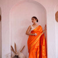 Radiant Orange - Pure Mulberry Silk Saree