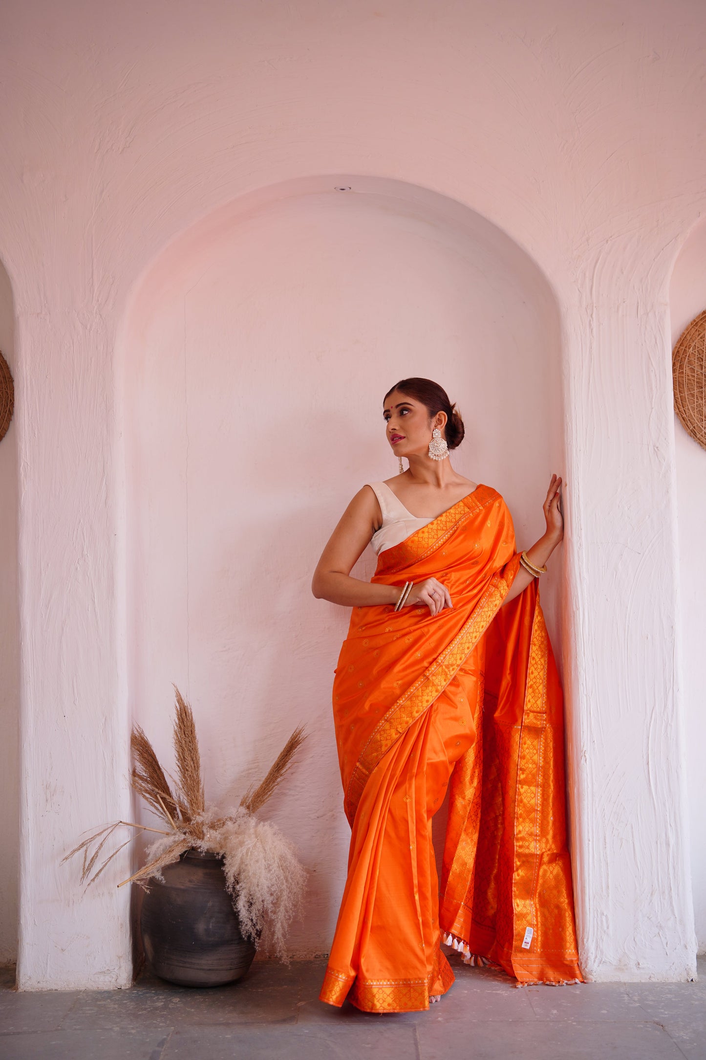Radiant Orange - Pure Mulberry Silk Saree