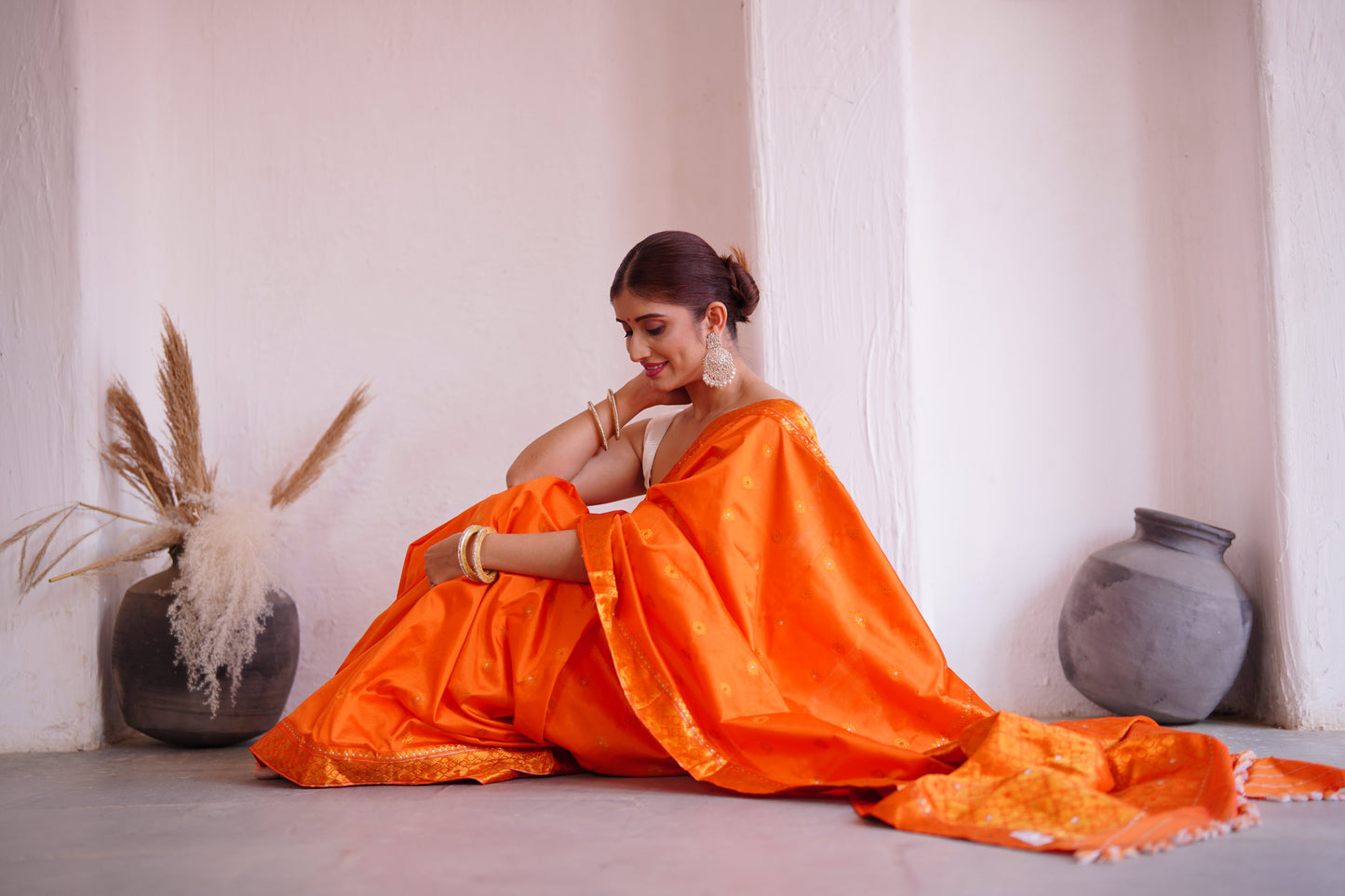 Radiant Orange - Pure Mulberry Silk Saree