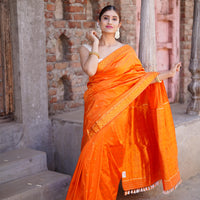 Radiant Orange - Pure Mulberry Silk Saree