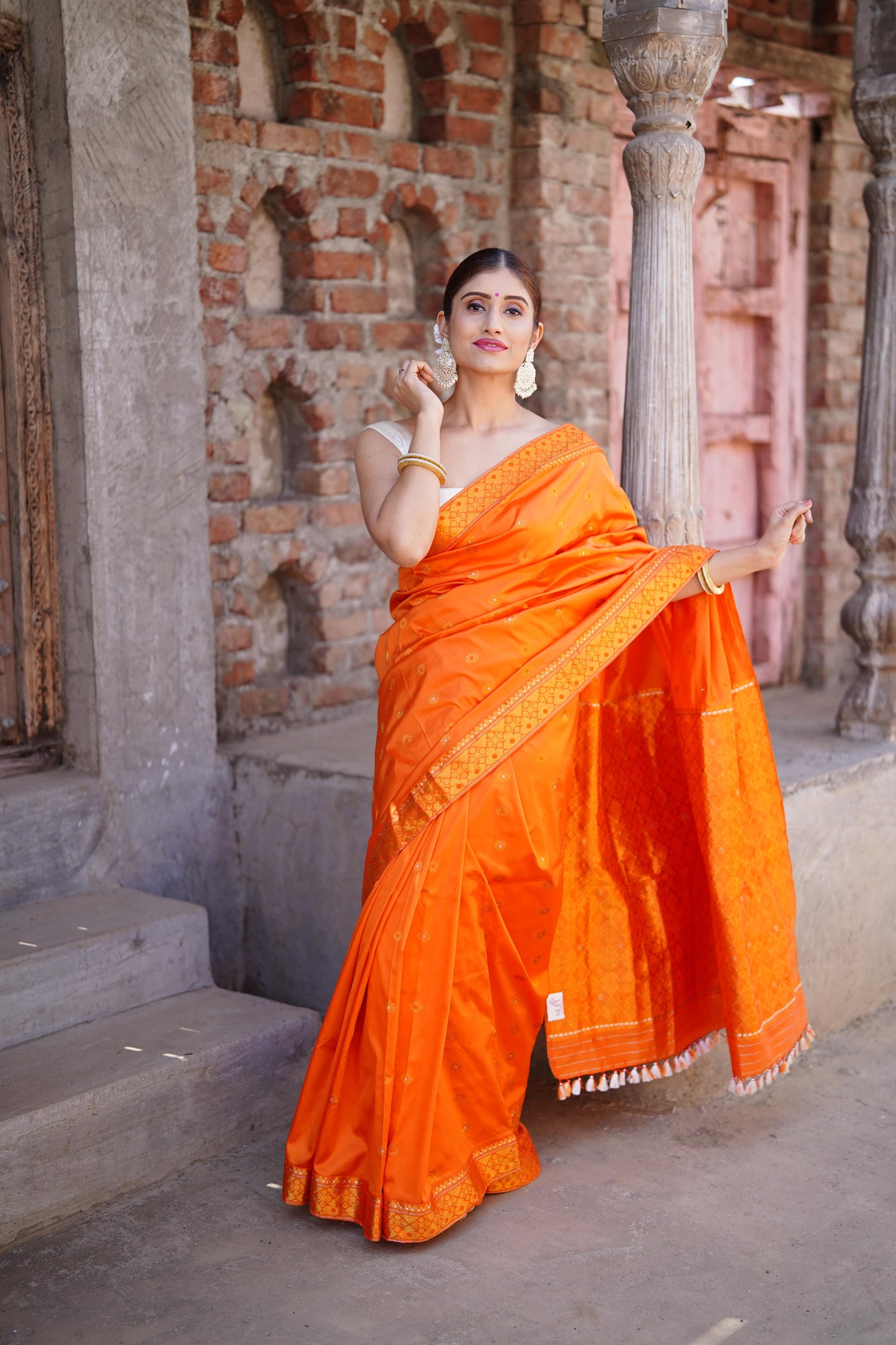 Radiant Orange - Pure Mulberry Silk Saree