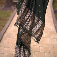 The "Emerald Night" Handwoven Silk Mekhela Sador with Silver Zari