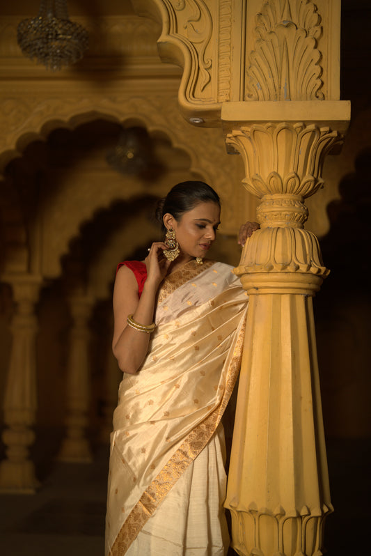 Earthy Luxe: Contemporary Tussar Silk Saree with Organic Charm