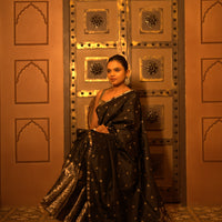 The "Midnight Silver" Handwoven Silk Mekhela Sador: A Timeless Statement