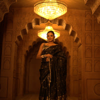 The "Midnight Silver" Handwoven Silk Mekhela Sador: A Timeless Statement