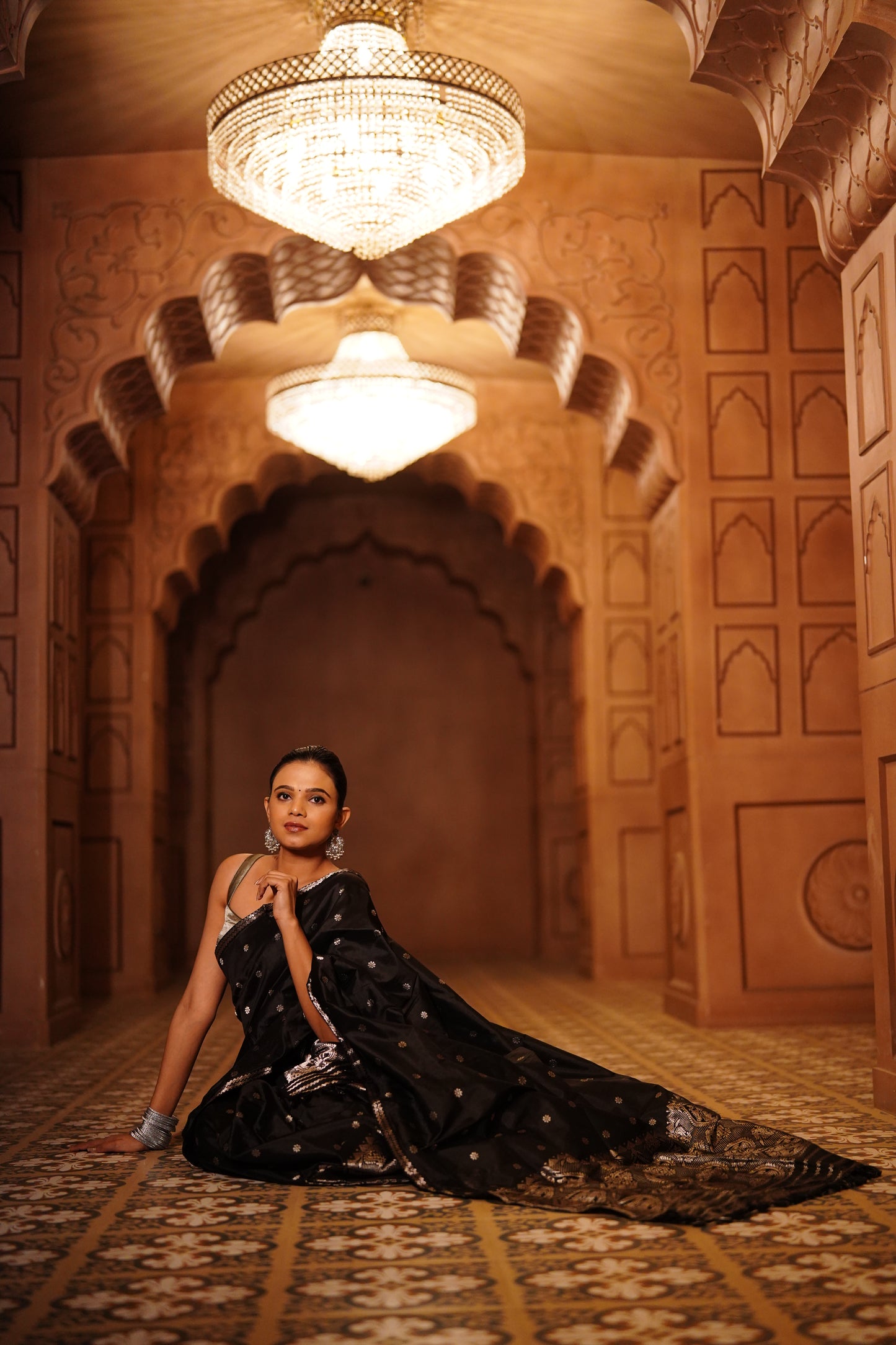 The "Midnight Silver" Handwoven Silk Mekhela Sador: A Timeless Statement