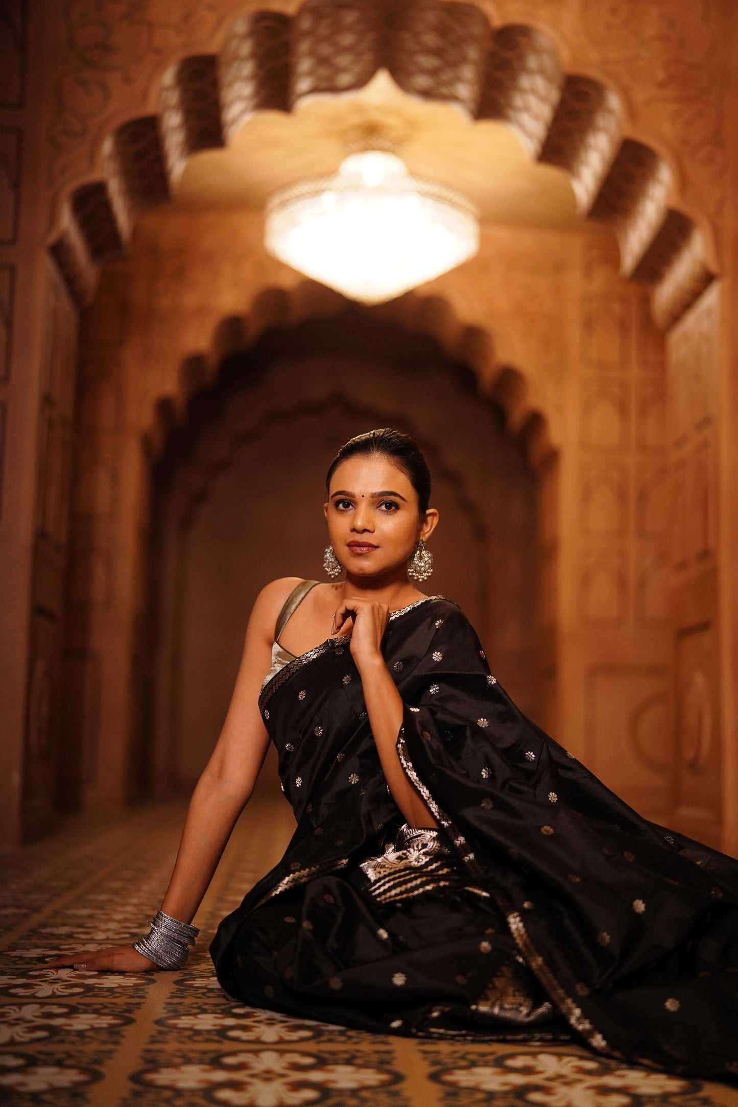 The "Midnight Silver" Handwoven Silk Mekhela Sador: A Timeless Statement