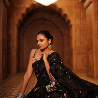 The "Midnight Silver" Handwoven Silk Mekhela Sador: A Timeless Statement