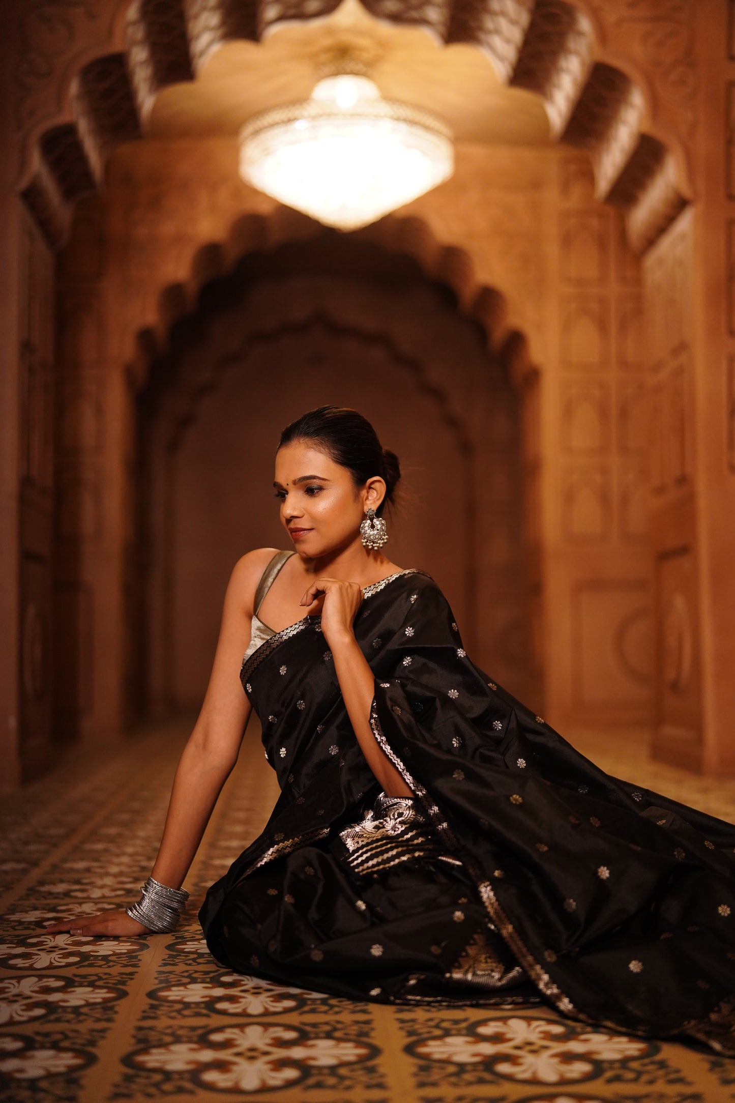 The "Midnight Silver" Handwoven Silk Mekhela Sador: A Timeless Statement